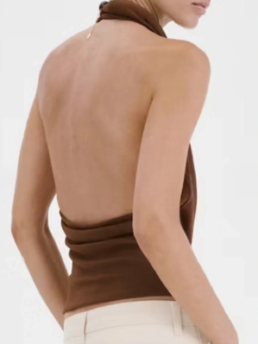 Mango Brown Draped Cowl Neck Scarf Top DRAPED HALTER TOP 7159